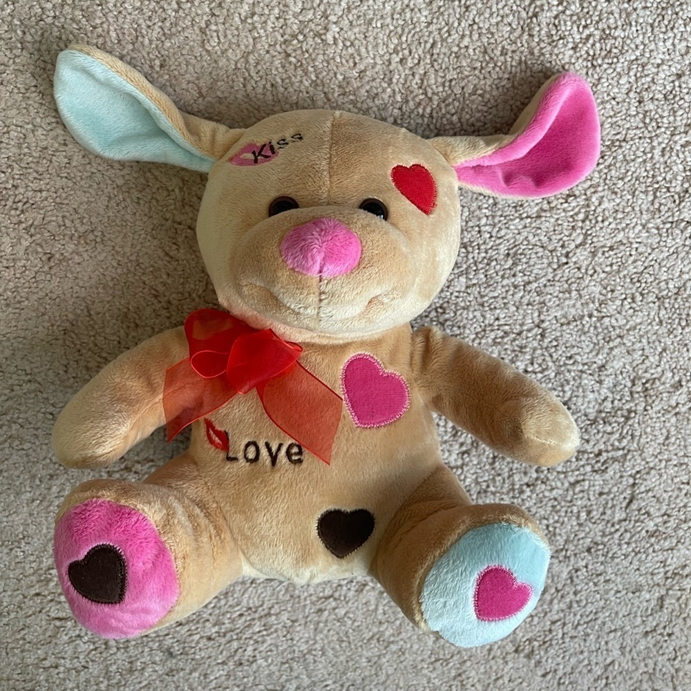 Heart Patterned Tan Stuffed Animal - Picture 2 of 3